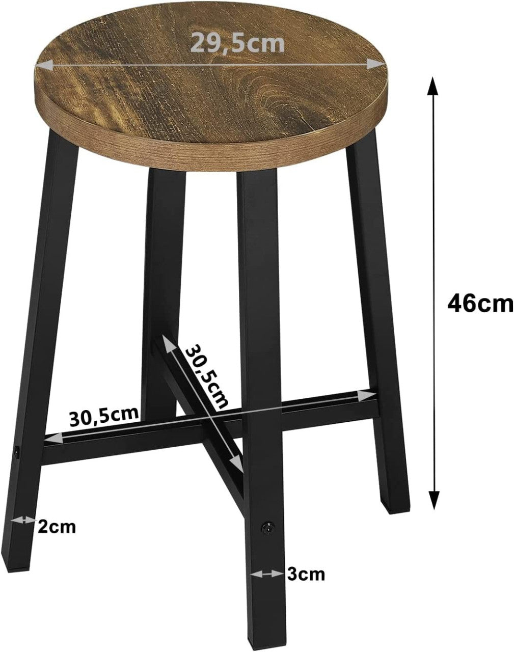 24goodz Set of 2 Dining Stools - Stylish Vintage Design - Sturdy Metal Legs - E1 Wood - For Home & Office - Vintage Wood Grain + Black
