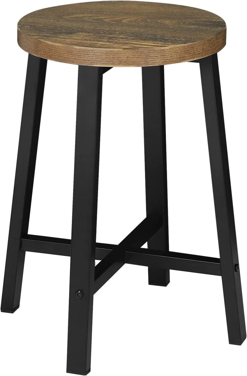 24goodz Set of 2 Dining Stools - Stylish Vintage Design - Sturdy Metal Legs - E1 Wood - For Home & Office - Vintage Wood Grain + Black