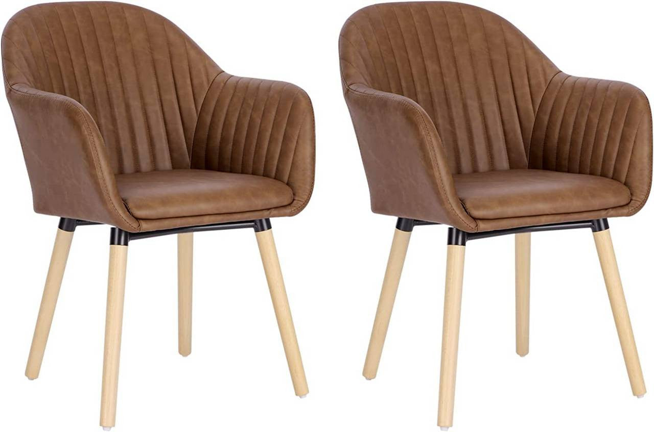 24goodz Upholstered Dining Chairs - Ergonomic Support - Durable and Stylish - Faux Leather - For Home Use - Brown