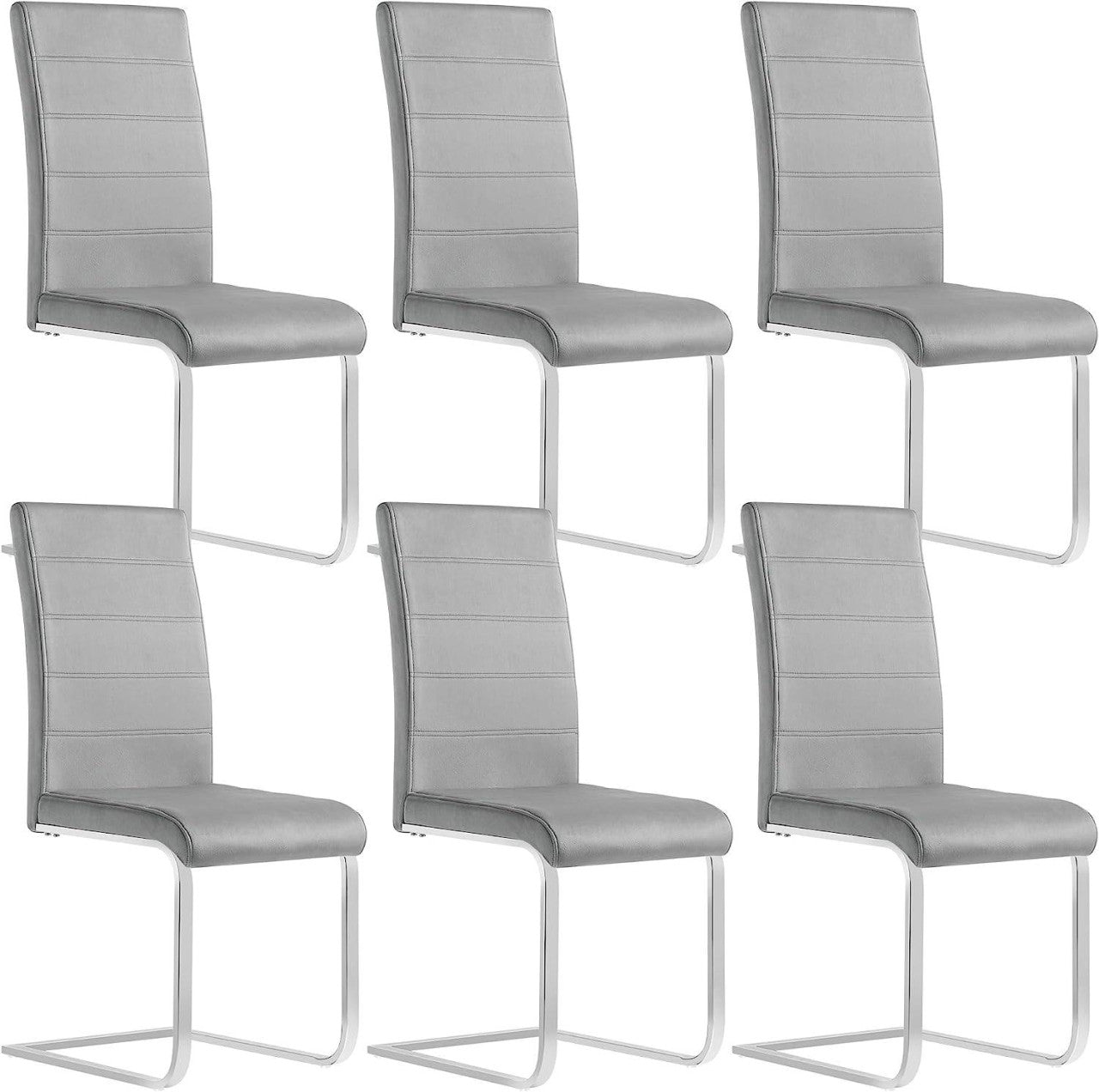 24goodz Set of 6 Dining Chairs - Ergonomic High Back Design - Durable Velvet and Metal - For Home and Office - Dark Grey