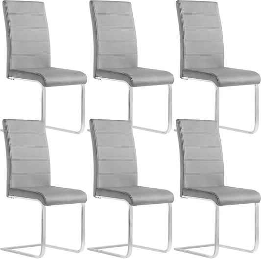 24goodz Set of 6 Dining Chairs - Ergonomic High Back Design - Durable Velvet and Metal - For Home and Office - Dark Grey