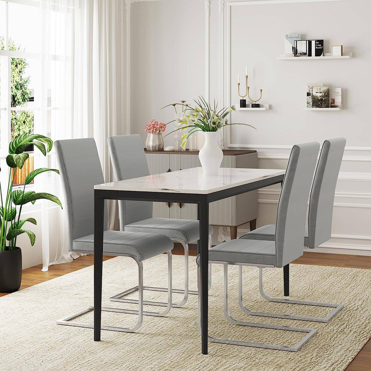 24goodz Set of 4 Dining Chairs - Ergonomic Comfort - Stylish Versatility - Velvet and Metal - Dark Grey