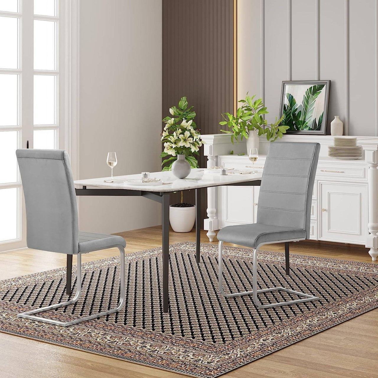 24goodz Velvet Dining Chairs Set of 2 - Ergonomic Comfort - Sturdy Metal Frame - Velvet + Metal - Dark Grey