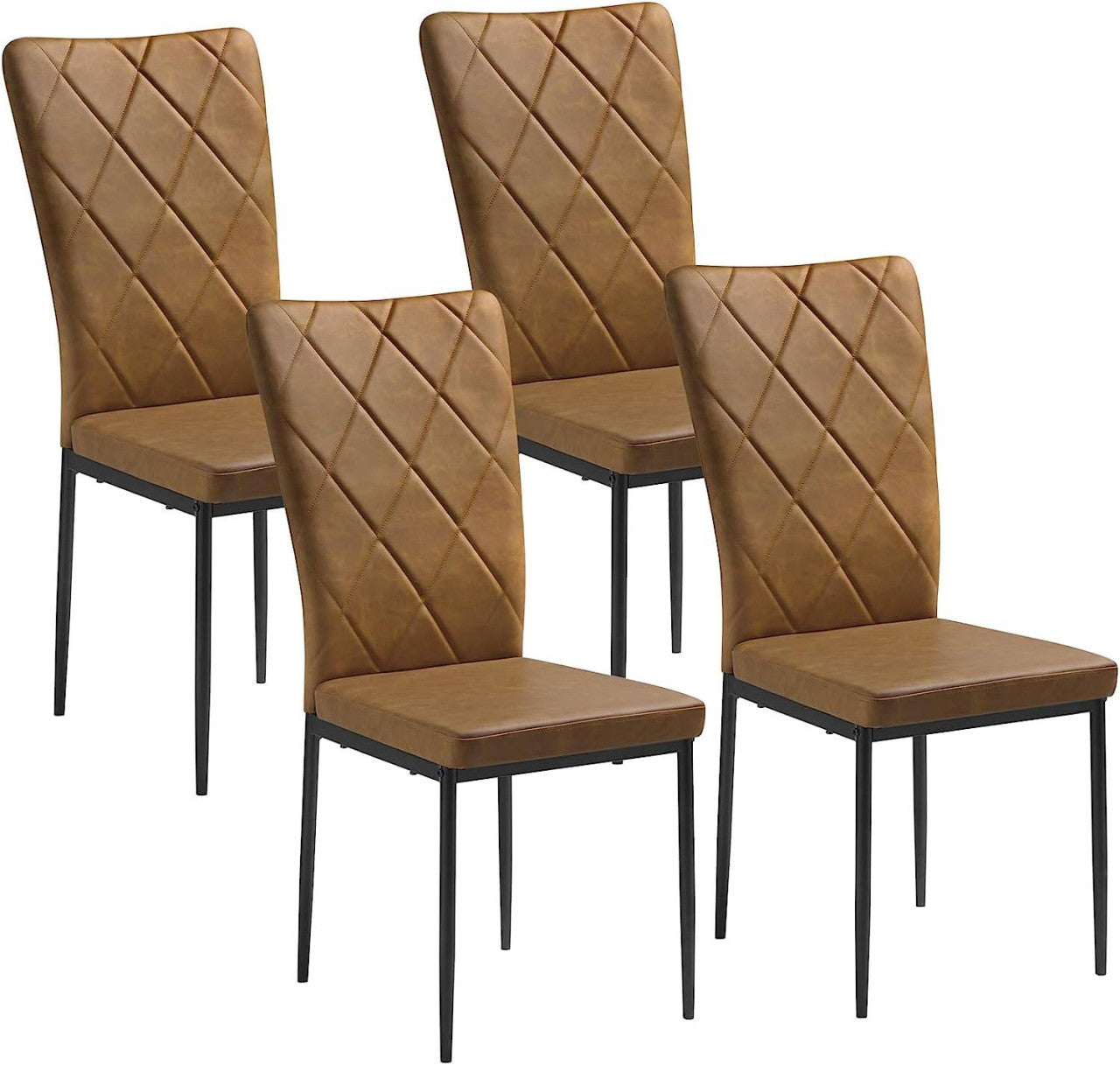 24goodz Set of 4 Dining Chairs - Ergonomic Design for Comfort - Vintage Faux Leather - For Dining Rooms and More - Brown