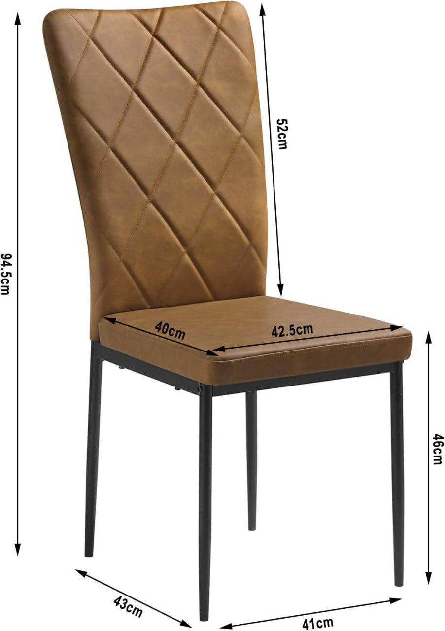 24goodz Set of 4 Dining Chairs - Ergonomic Design for Comfort - Vintage Faux Leather - For Dining Rooms and More - Brown