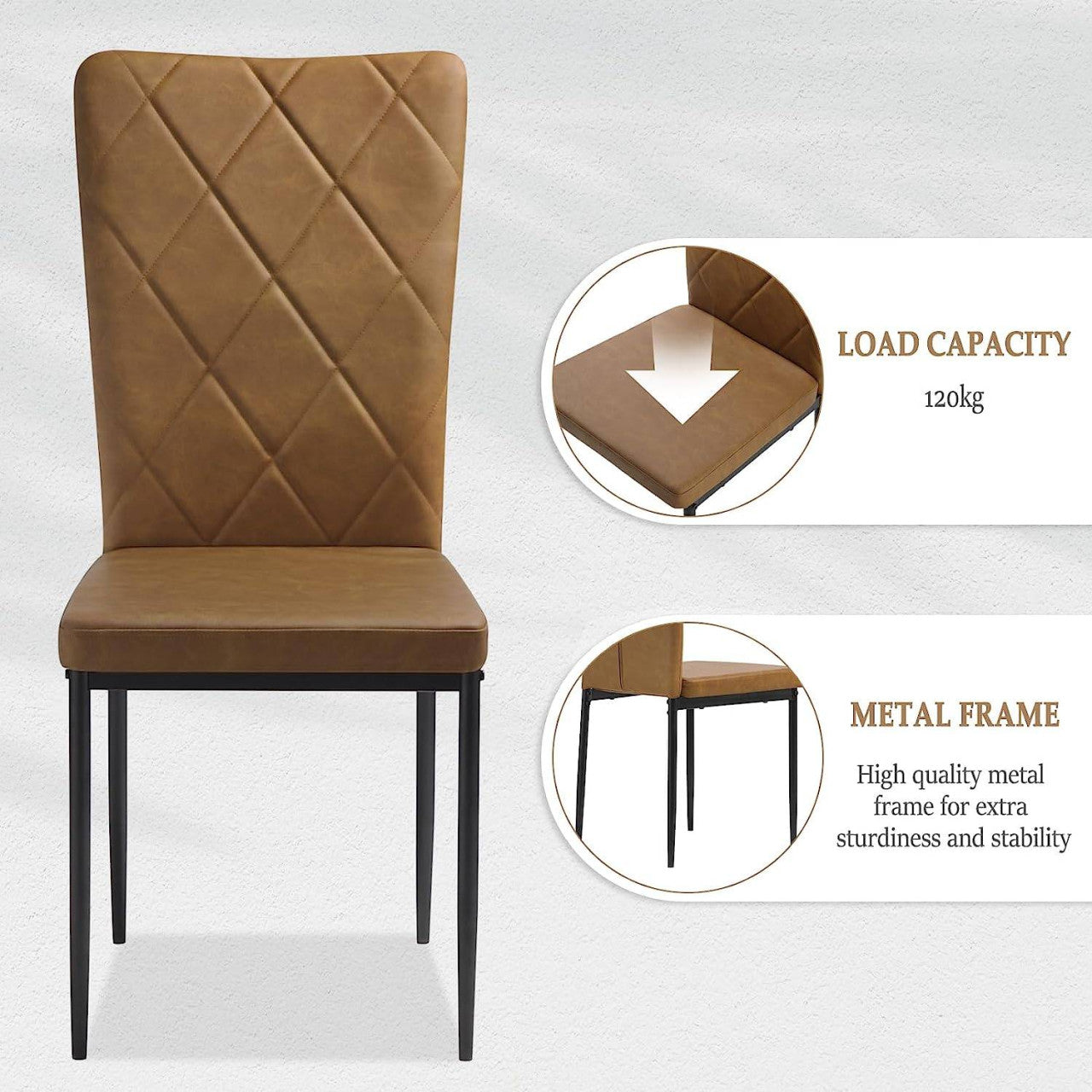 24goodz Set of 4 Dining Chairs - Ergonomic Design for Comfort - Vintage Faux Leather - For Dining Rooms and More - Brown