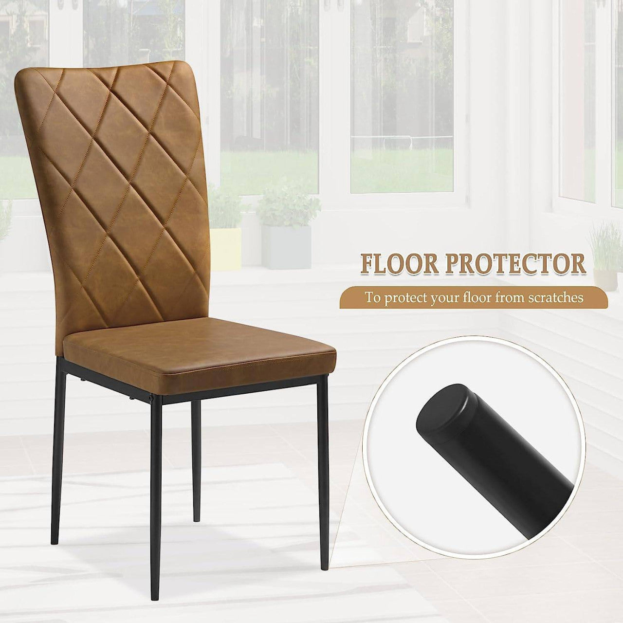 24goodz Set of 4 Dining Chairs - Ergonomic Design for Comfort - Vintage Faux Leather - For Dining Rooms and More - Brown