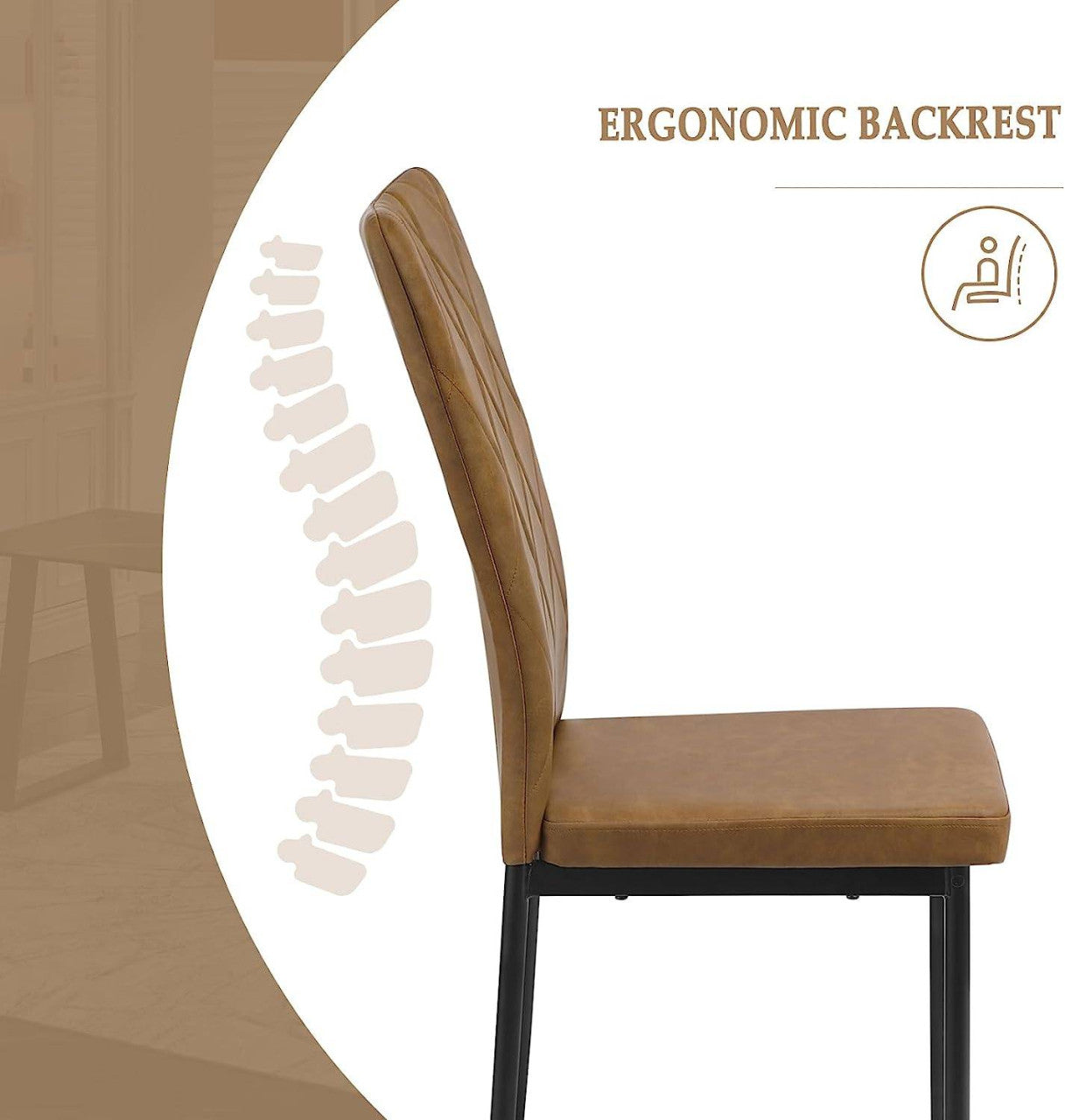 24goodz Set of 4 Dining Chairs - Ergonomic Design for Comfort - Vintage Faux Leather - For Dining Rooms and More - Brown
