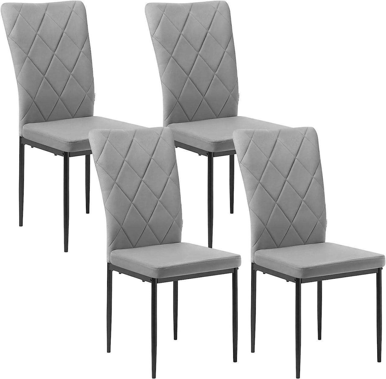 24goodz Set of 4 Velvet Dining Chairs - Ergonomic High Back Support - Durable Metal Frame - For Family Gatherings - Dark Grey