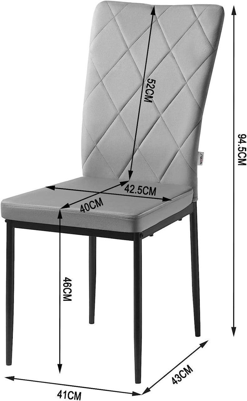 24goodz Set of 4 Velvet Dining Chairs - Ergonomic High Back Support - Durable Metal Frame - For Family Gatherings - Dark Grey