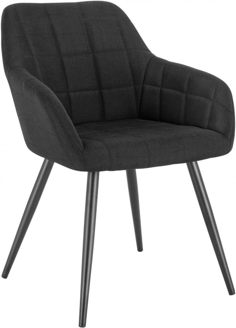 24goodz Dining Chair with Armrests - Ergonomic Comfort - Sturdy Metal Frame - Linen - For Home and Office - Dark Grey - sz