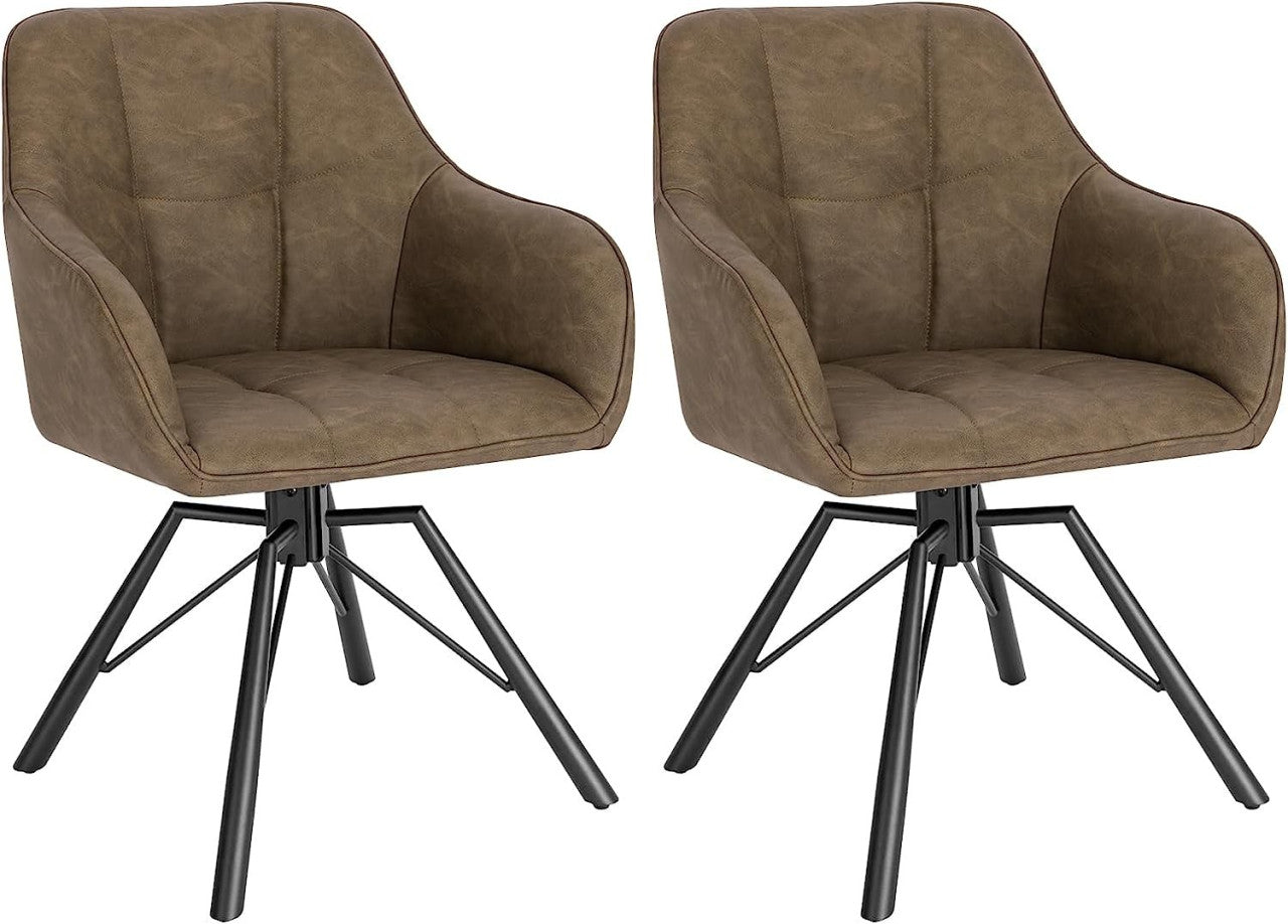 24goodz Set of 2 Swivel Dining Chairs - 360° Rotatable Design - Ergonomic Comfort - Vintage Leather - For Dining Rooms - Light Brown