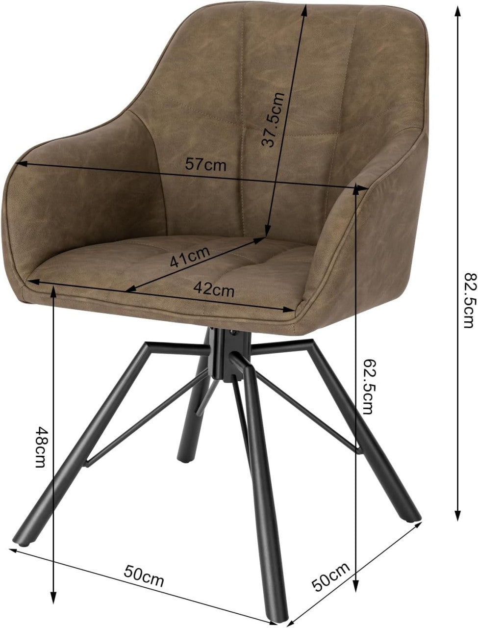 24goodz Set of 2 Swivel Dining Chairs - 360° Rotatable Design - Ergonomic Comfort - Vintage Leather - For Dining Rooms - Light Brown