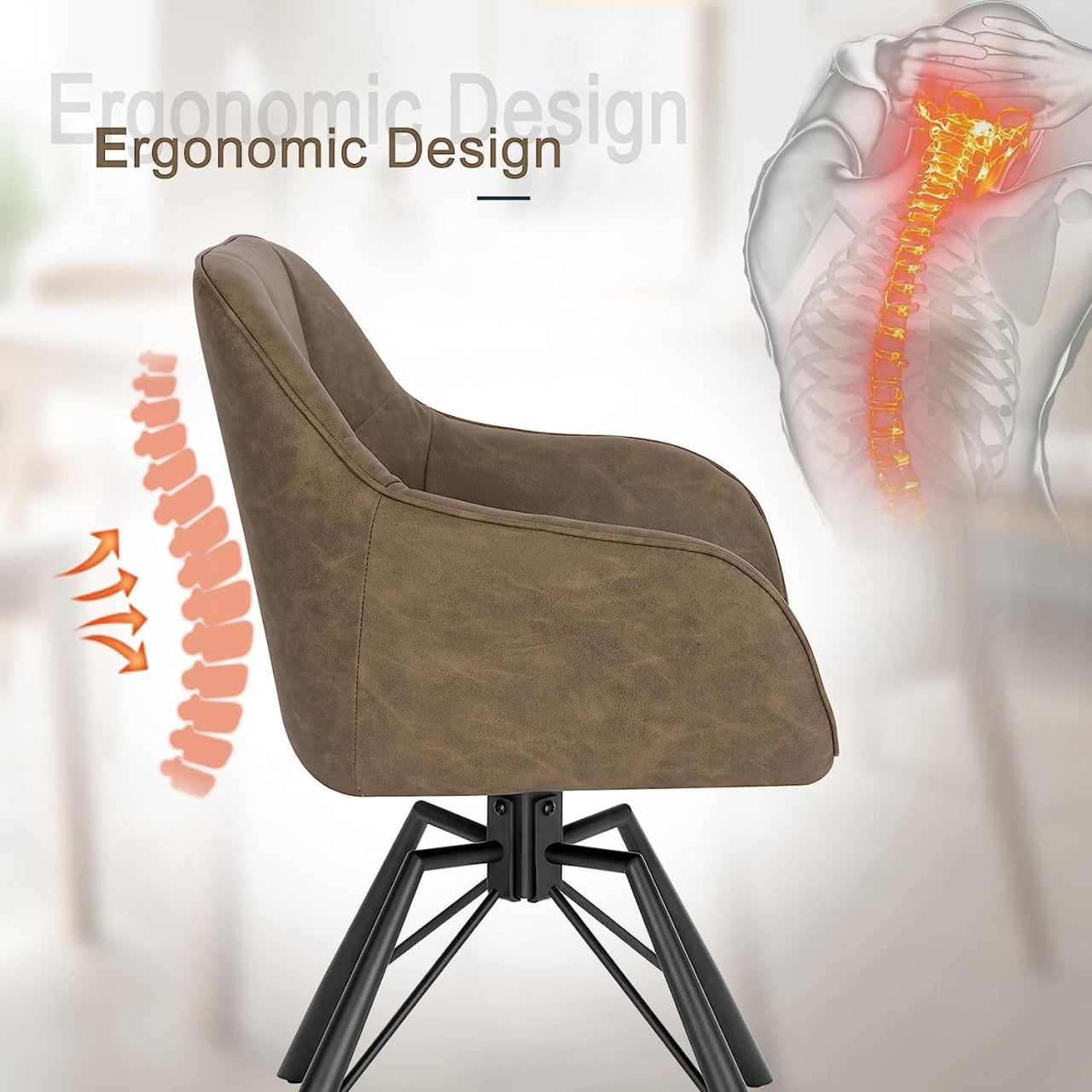 24goodz Set of 2 Swivel Dining Chairs - 360° Rotatable Design - Ergonomic Comfort - Vintage Leather - For Dining Rooms - Light Brown