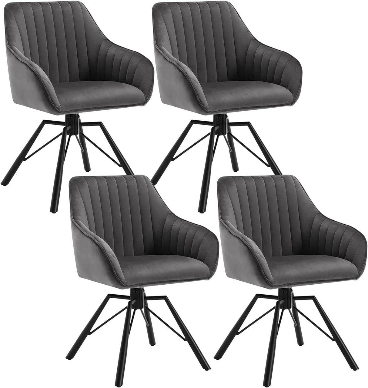 24goodz Swivel Dining Chairs Set of 4 - 360-Degree Rotatable - Soft Velvet Upholstery - Metal Legs - Dark Grey