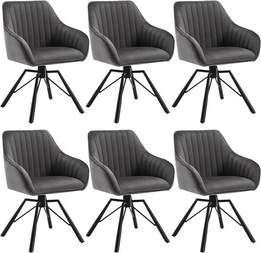 24goodz Swivel Dining Chairs Set of 6 - Comfortable & Stylish - Velvet & Metal - For Dining Rooms and Living Spaces - Dark Grey