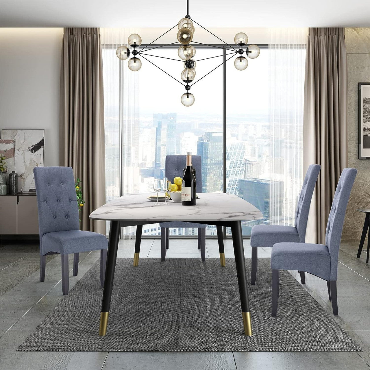 24goodz Upholstered Dining Chair Set of 2 - Ergonomic High Back Support - Solid Wood - For Dining Rooms - Dark Grey - dgr