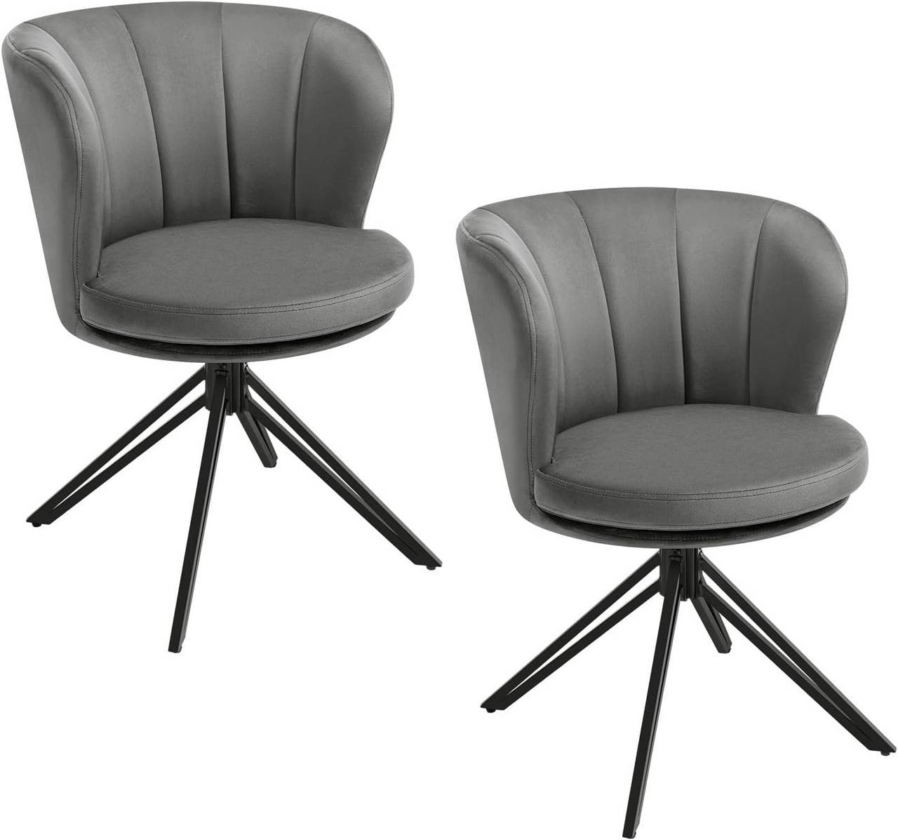 24goodz Velvet Dining Chairs Set of 2 - 360° Rotatable - Ergonomic Design - Velvet + Metal - Dark Grey