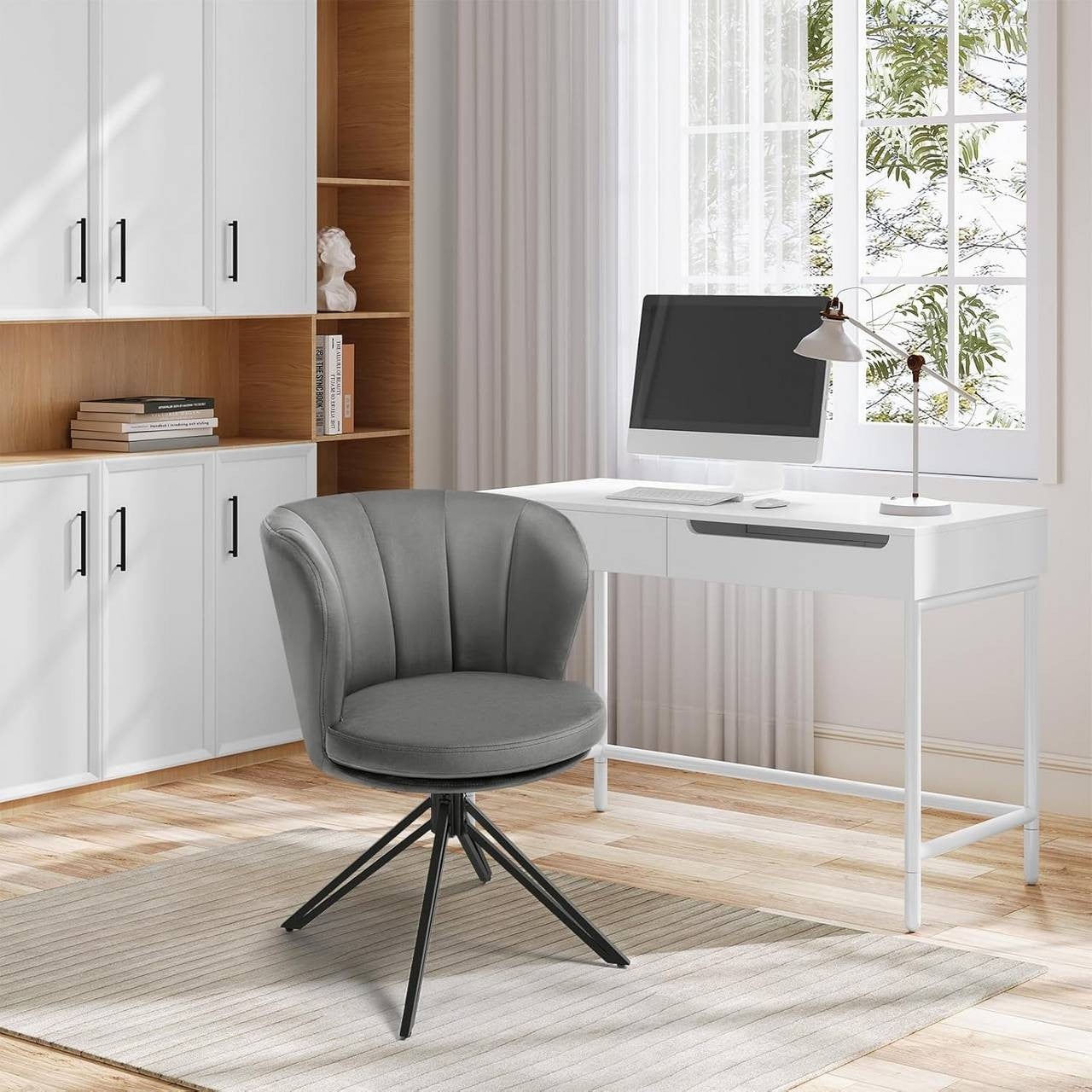 24goodz Velvet Dining Chairs Set of 2 - 360° Rotatable - Ergonomic Design - Velvet + Metal - Dark Grey