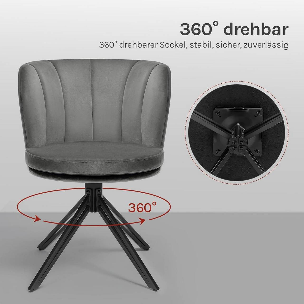 24goodz Velvet Dining Chairs Set of 2 - 360° Rotatable - Ergonomic Design - Velvet + Metal - Dark Grey