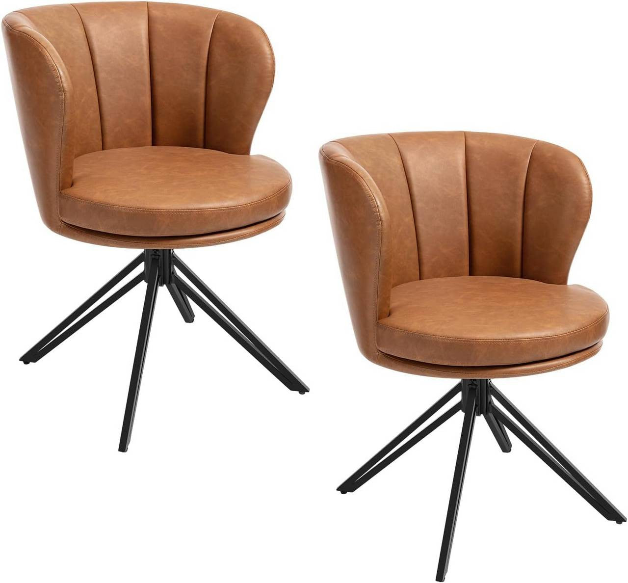 24goodz Dining Chairs Set of 2 - 360° Rotatable - Ergonomic Design - Faux Leather - Brown/Dark Brown