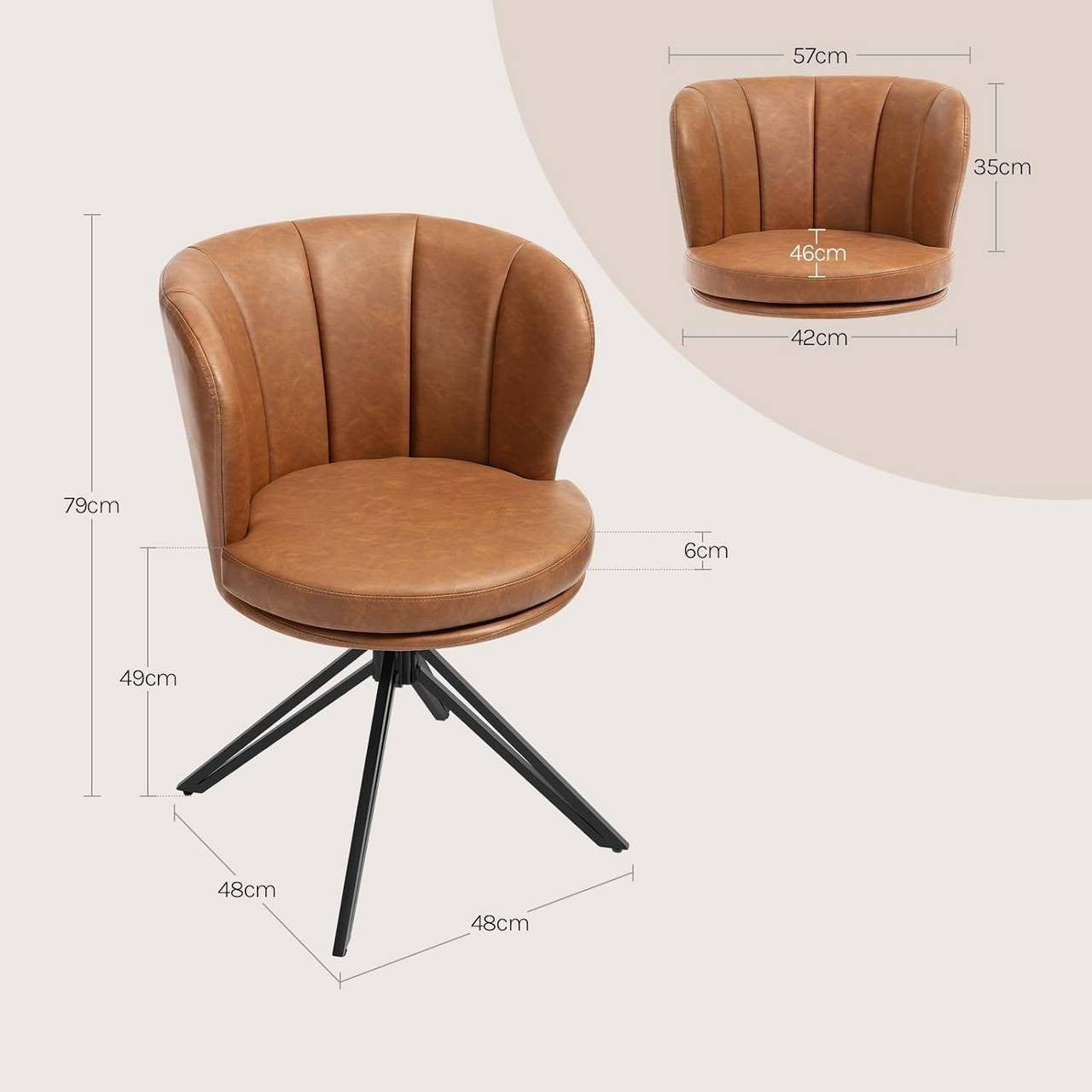 24goodz Dining Chairs Set of 2 - 360° Rotatable - Ergonomic Design - Faux Leather - Brown/Dark Brown