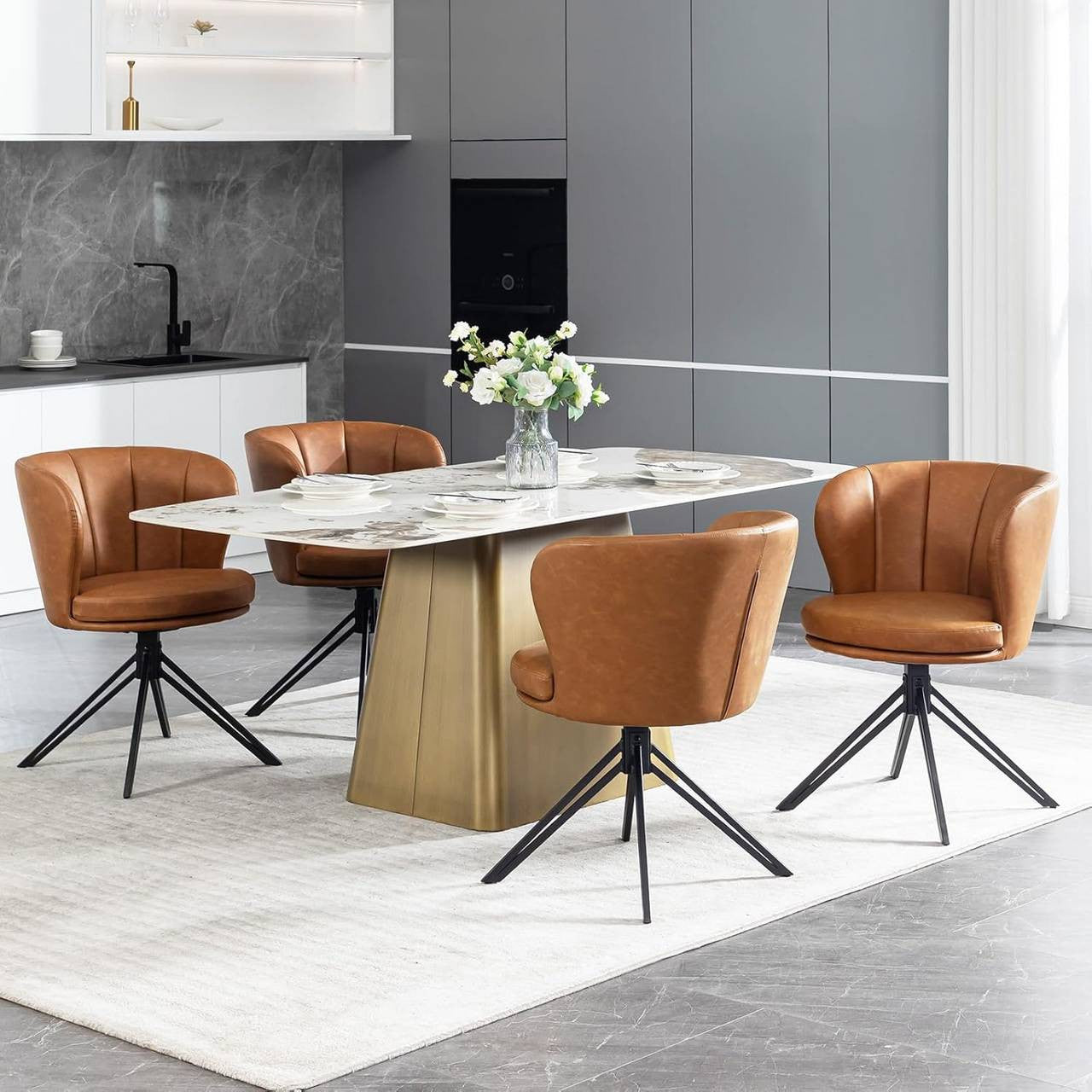 24goodz Dining Chairs Set of 2 - 360° Rotatable - Ergonomic Design - Faux Leather - Brown/Dark Brown