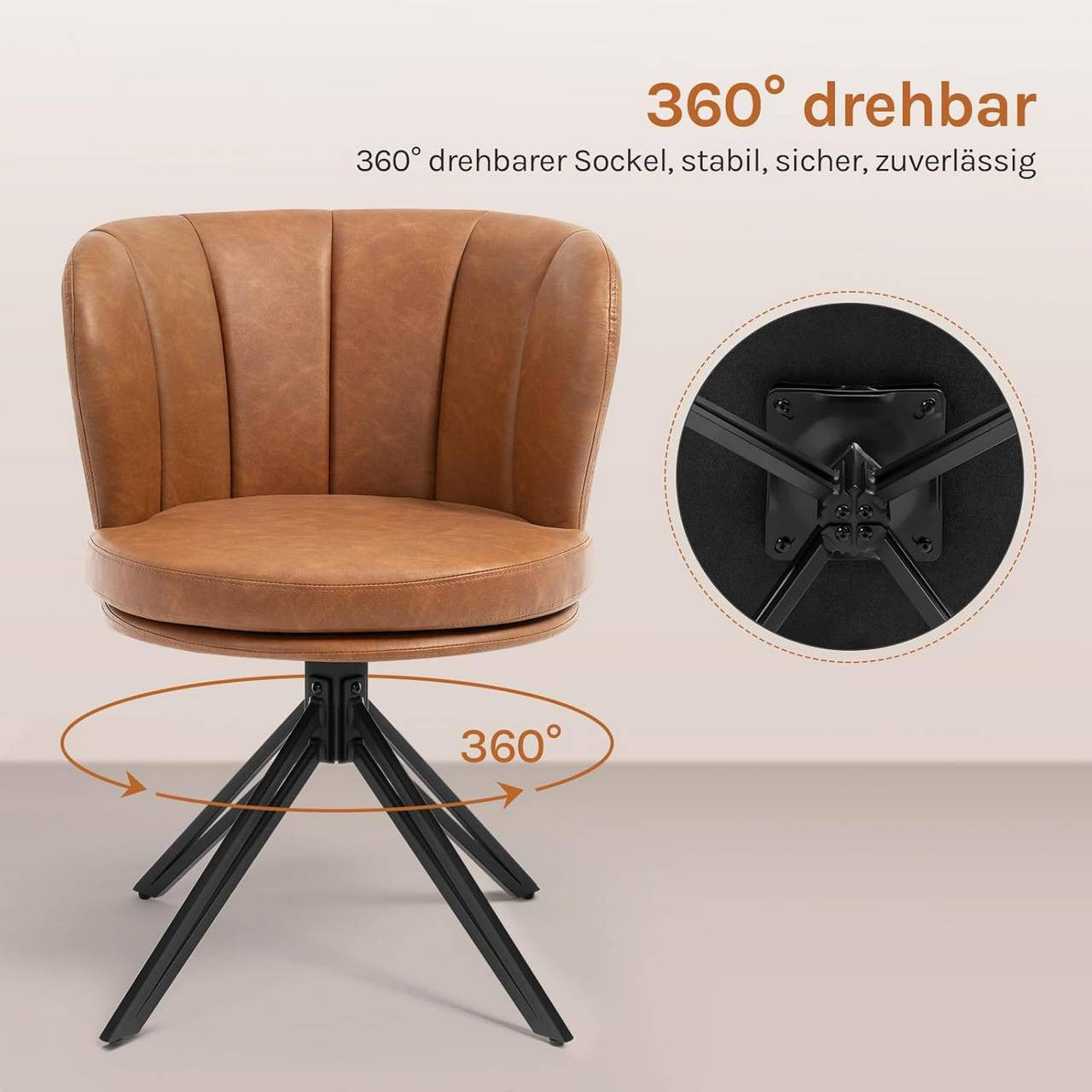 24goodz Dining Chairs Set of 2 - 360° Rotatable - Ergonomic Design - Faux Leather - Brown/Dark Brown