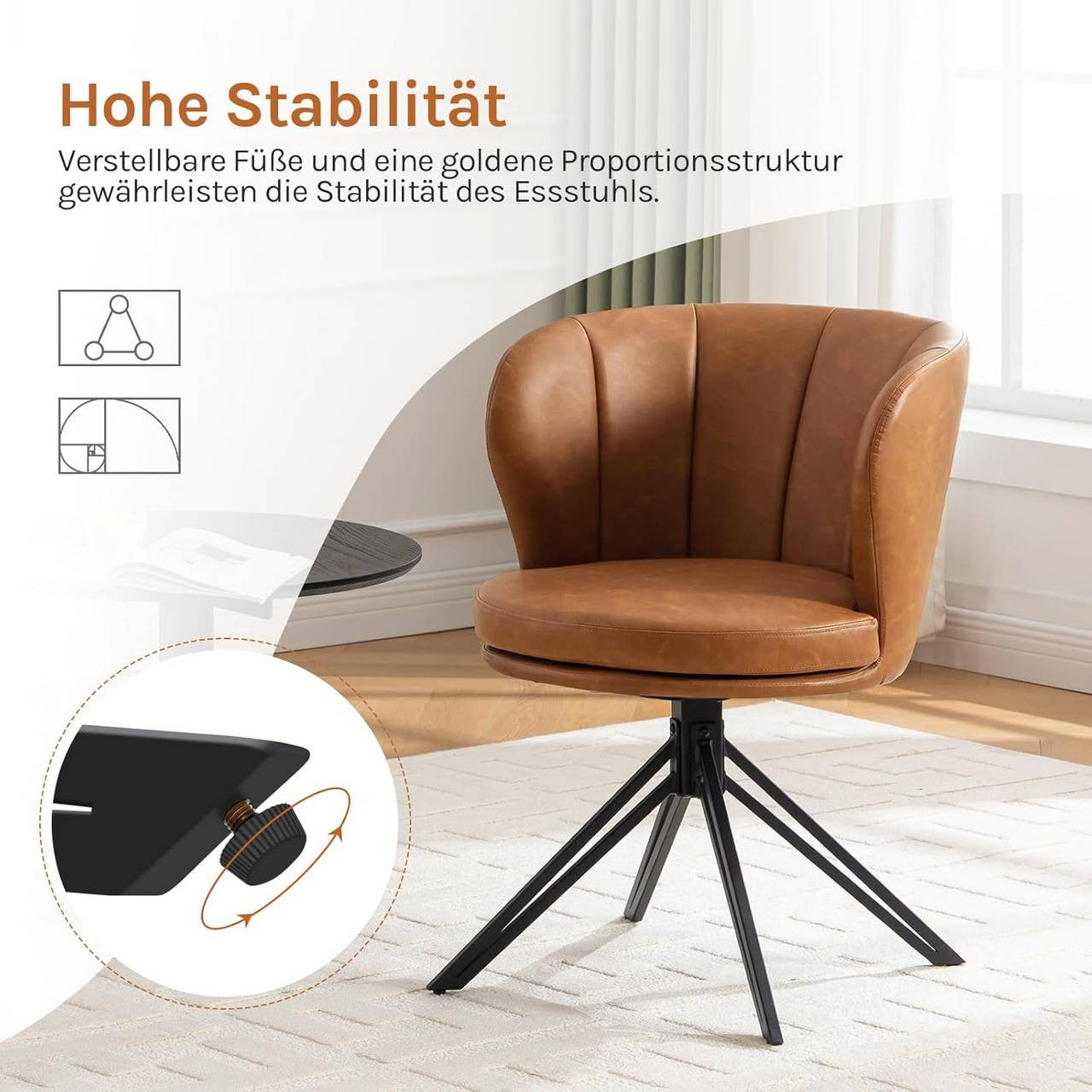 24goodz Dining Chairs Set of 2 - 360° Rotatable - Ergonomic Design - Faux Leather - Brown/Dark Brown