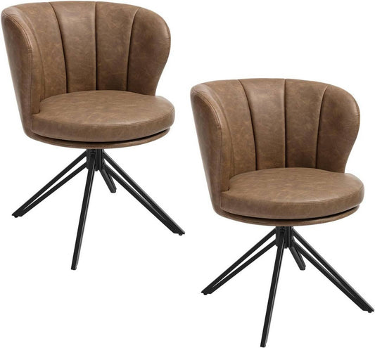 24goodz Dining Chairs Set of 2 - 360° Rotatable - Ergonomic Design - Faux Leather - Dark Brown