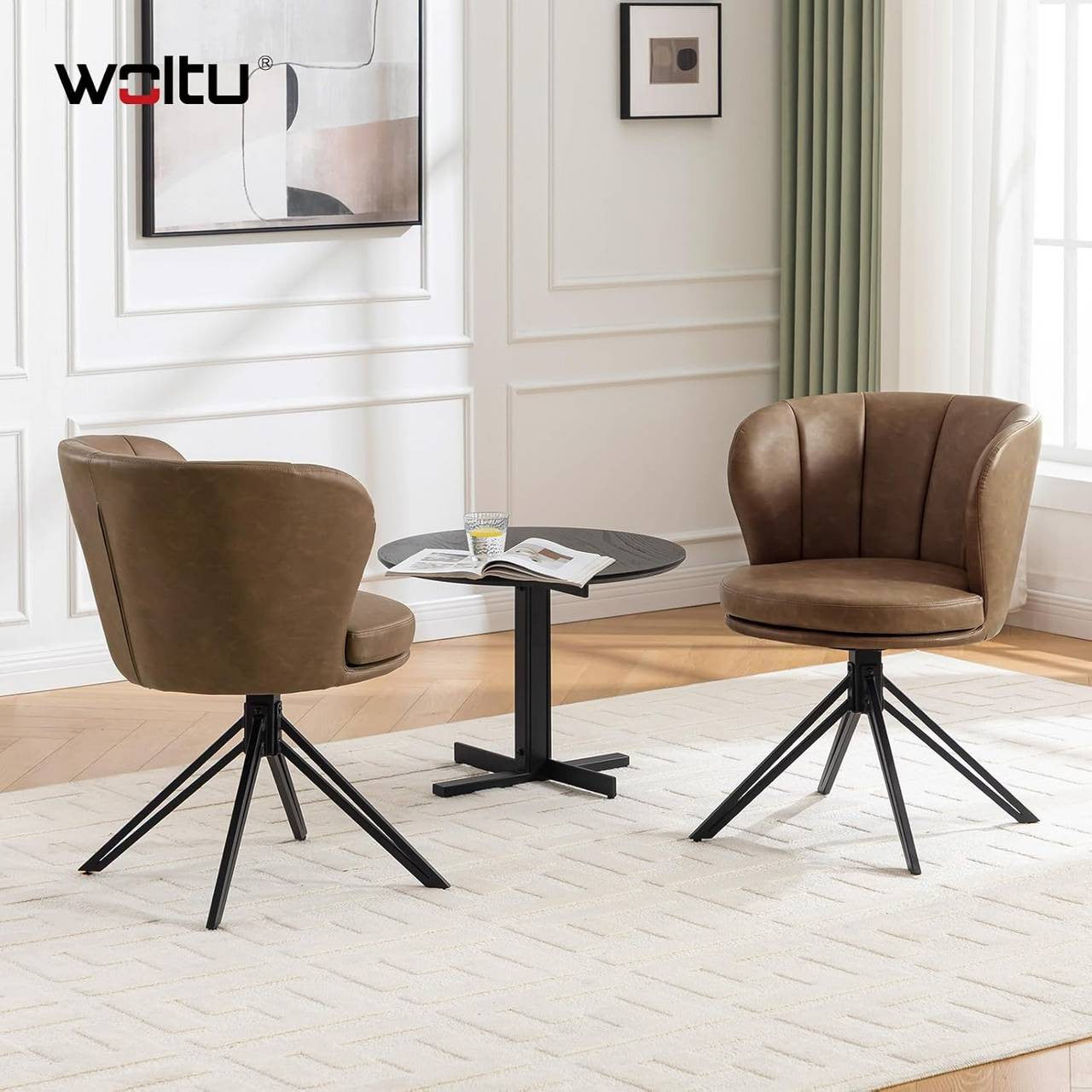 24goodz Dining Chairs Set of 2 - 360° Rotatable - Ergonomic Design - Faux Leather - Dark Brown