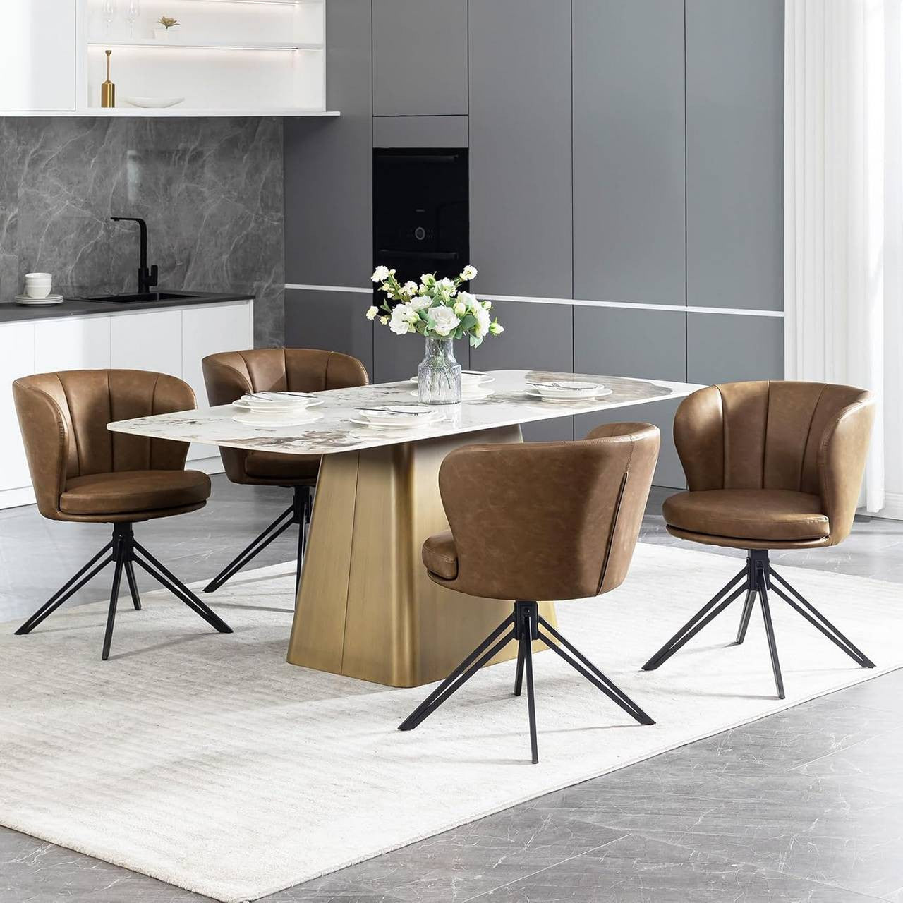 24goodz Dining Chairs Set of 2 - 360° Rotatable - Ergonomic Design - Faux Leather - Dark Brown