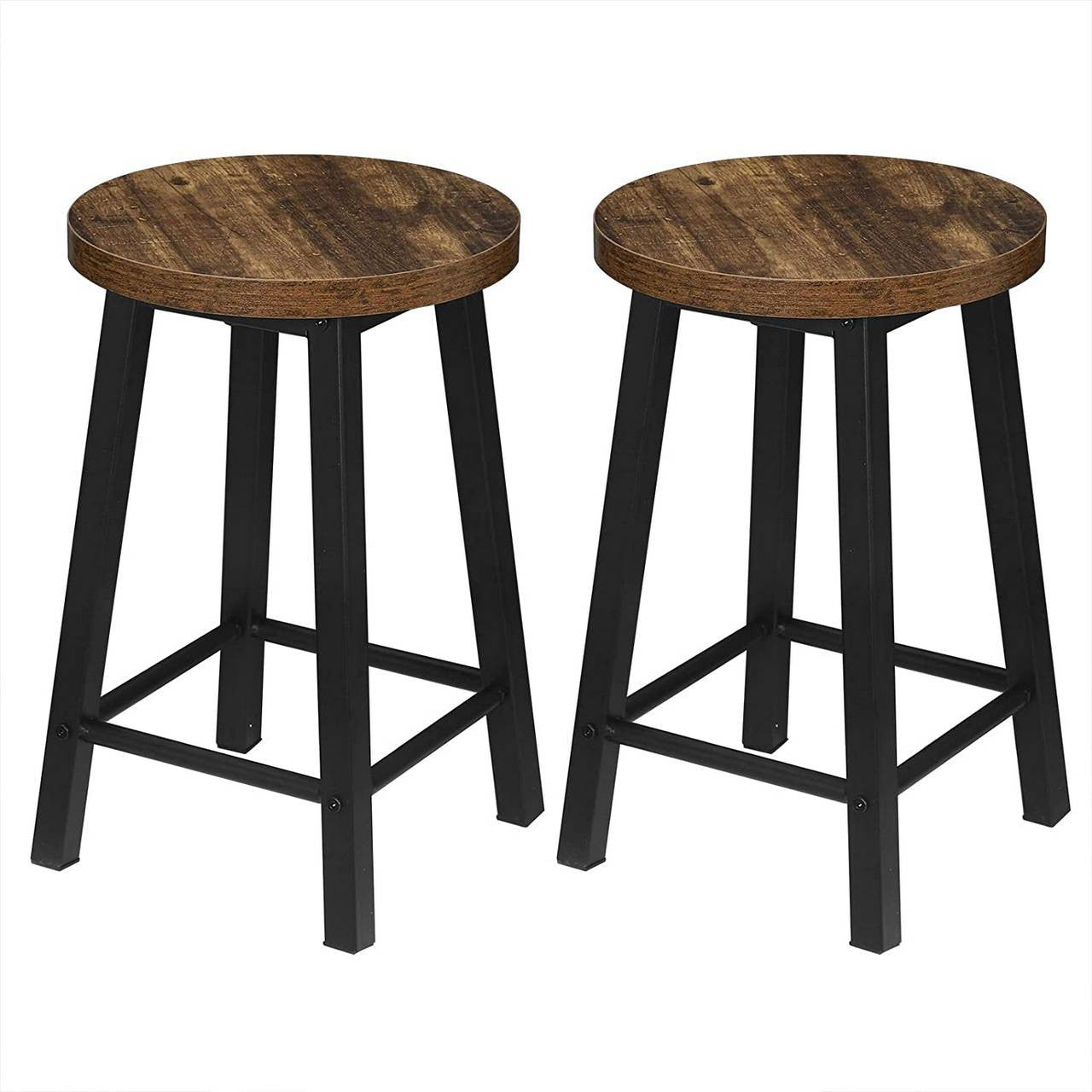 24goodz Set of 2 Industrial Dining Chairs - Durable Metal Frame - Space-Saving Design - E1 Wood - For Home Use - Black - hov