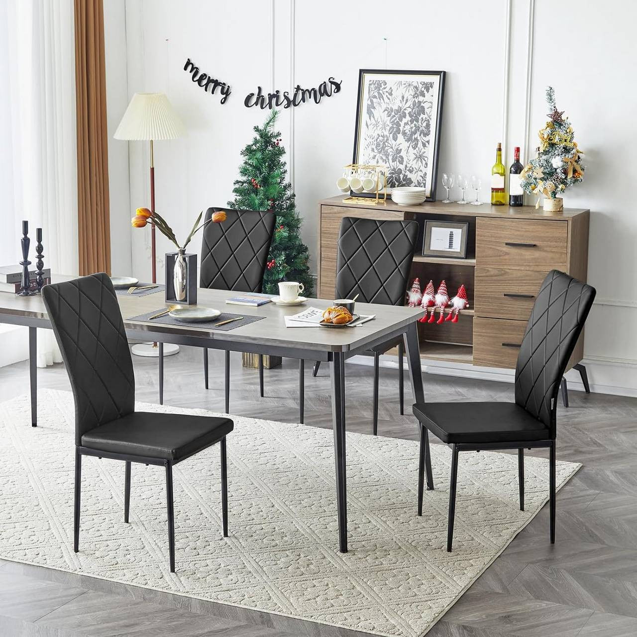 24goodz Dining Chairs Set of 4 - Ergonomic High Back Design - Durable Metal Frame - For Home and Dining - Black