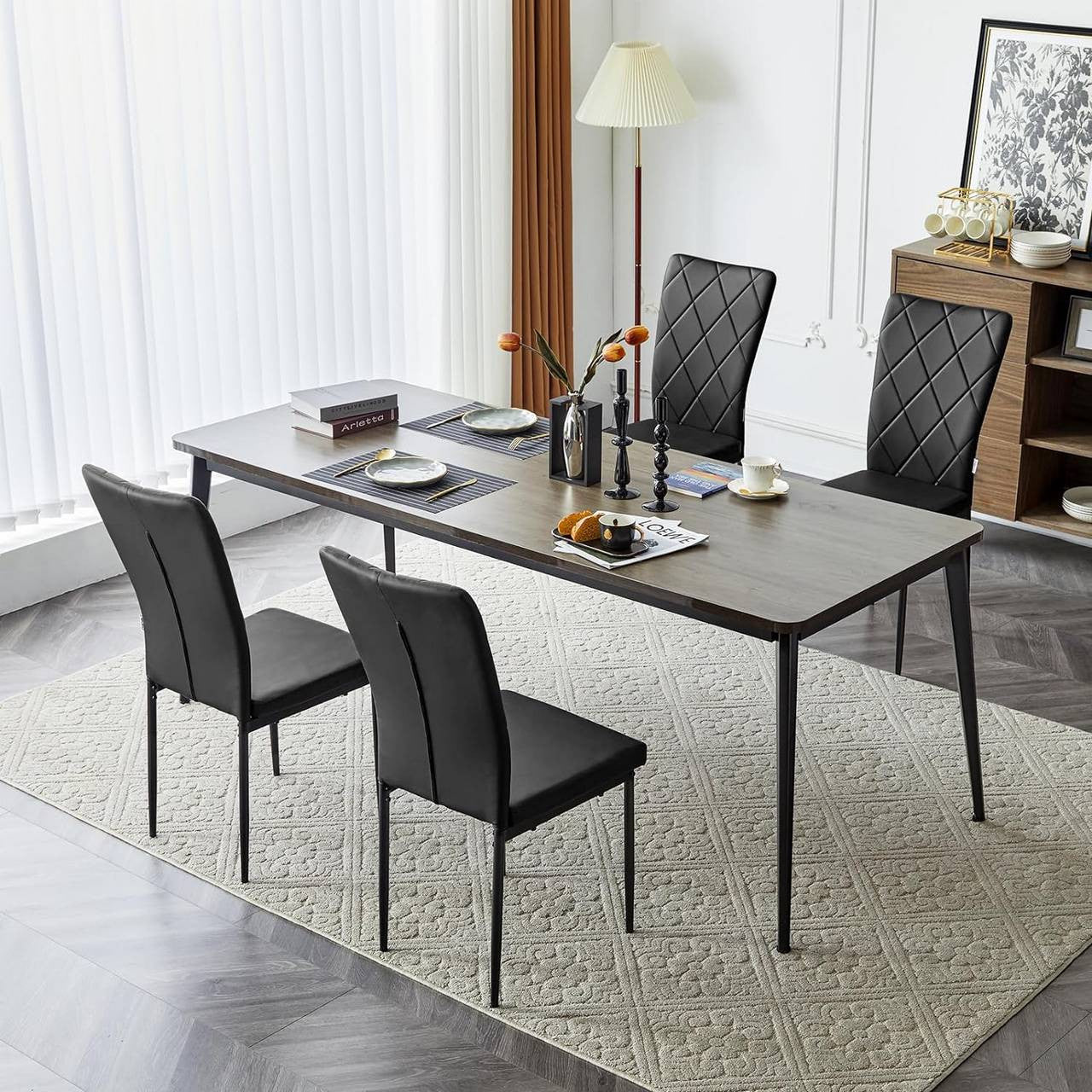 24goodz Dining Chairs Set of 4 - Ergonomic High Back Design - Durable Metal Frame - For Home and Dining - Black