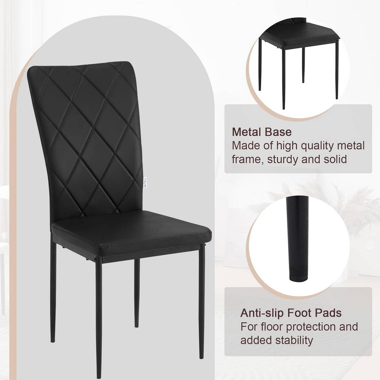 24goodz Dining Chairs Set of 4 - Ergonomic High Back Design - Durable Metal Frame - For Home and Dining - Black