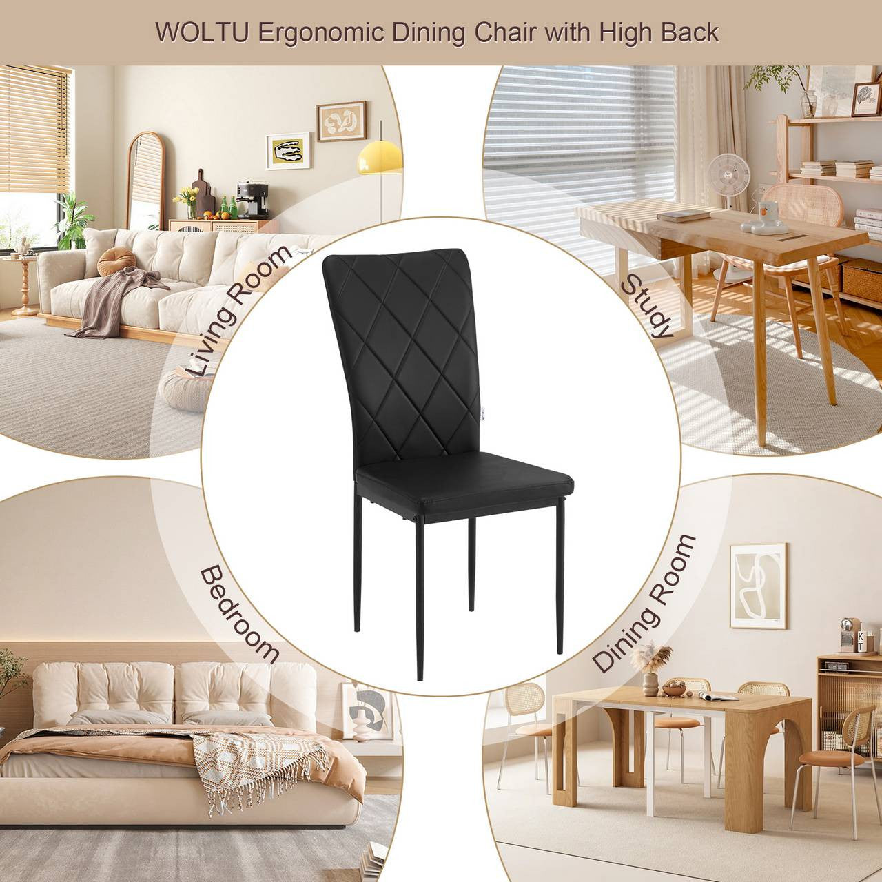 24goodz Dining Chairs Set of 4 - Ergonomic High Back Design - Durable Metal Frame - For Home and Dining - Black