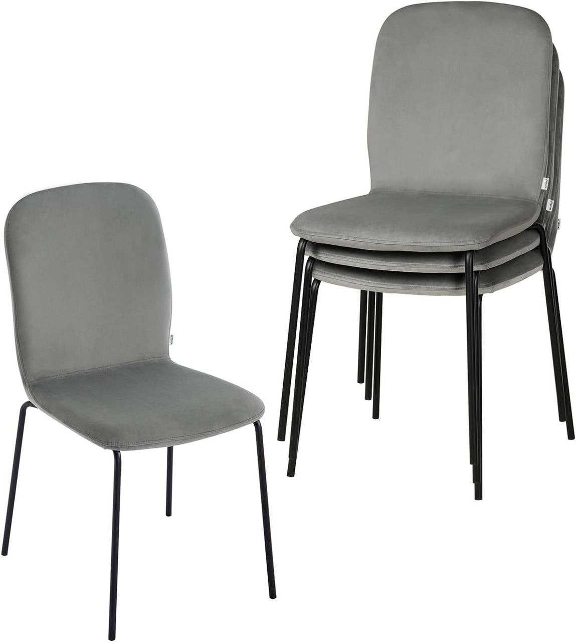 24goodz Set of 4 Dining Chairs - Ergonomic Comfort - Space-Saving Stackable Design - Velvet and Metal - Dark Grey