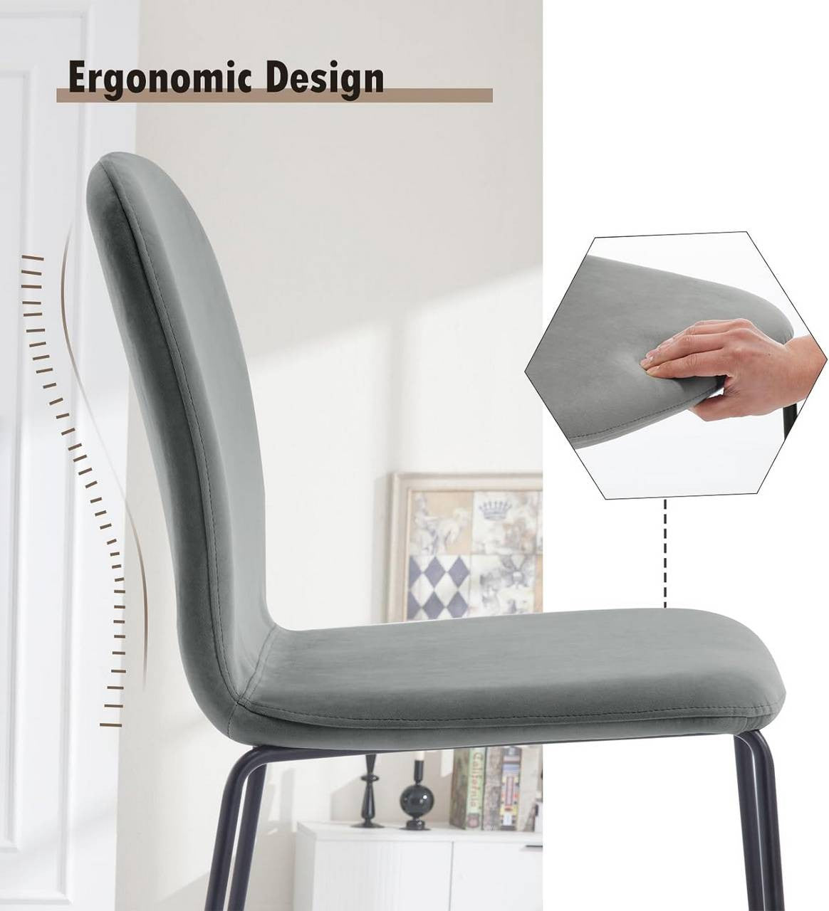 24goodz Set of 4 Dining Chairs - Ergonomic Comfort - Space-Saving Stackable Design - Velvet and Metal - Dark Grey