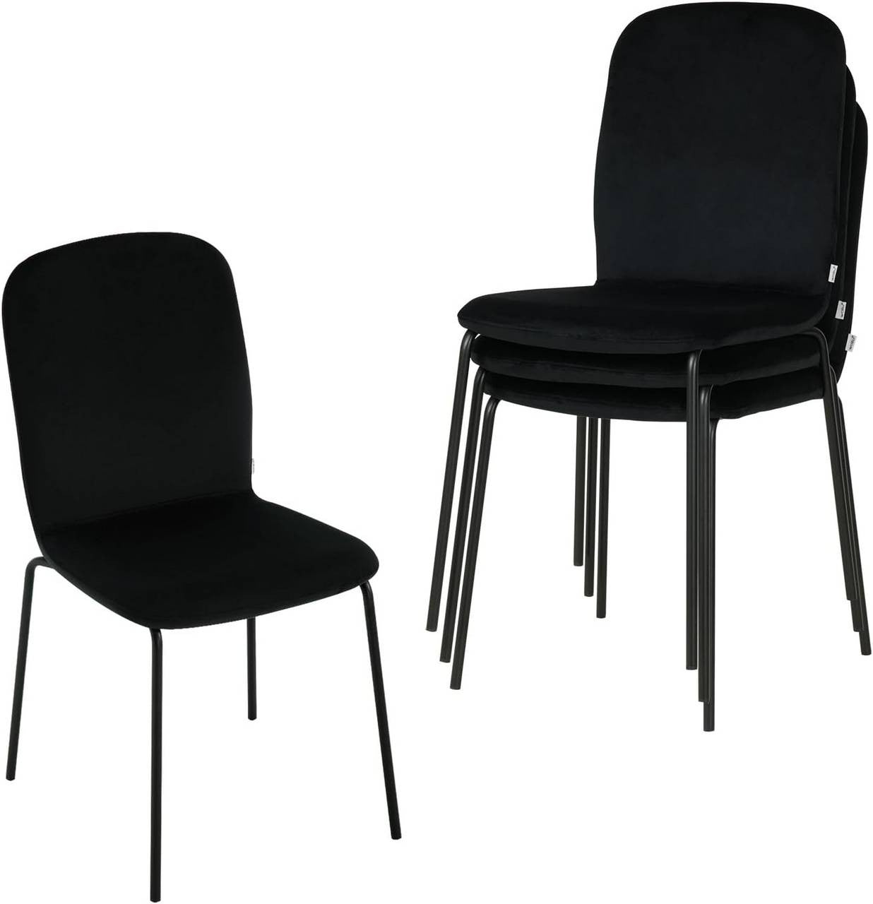 24goodz Set of 4 Dining Chairs - Ergonomic Comfort - Sturdy and Stable - Velvet and Metal - Dark Grey