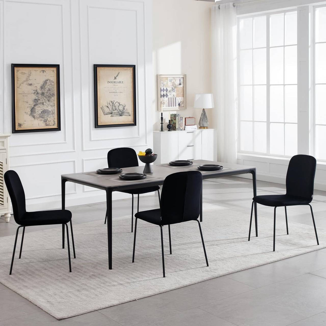 24goodz Set of 4 Dining Chairs - Ergonomic Comfort - Sturdy and Stable - Velvet and Metal - Dark Grey