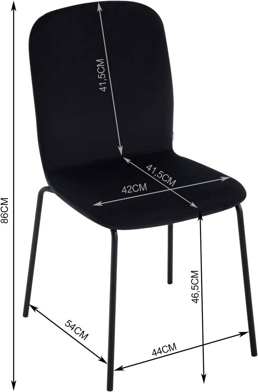 24goodz Set of 4 Dining Chairs - Ergonomic Comfort - Sturdy and Stable - Velvet and Metal - Dark Grey