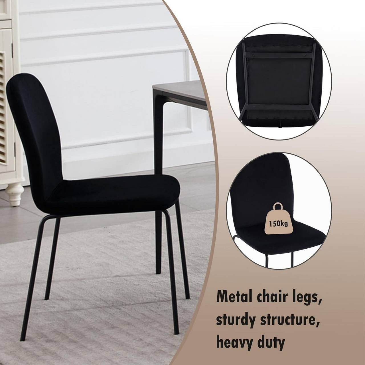 24goodz Set of 4 Dining Chairs - Ergonomic Comfort - Sturdy and Stable - Velvet and Metal - Dark Grey