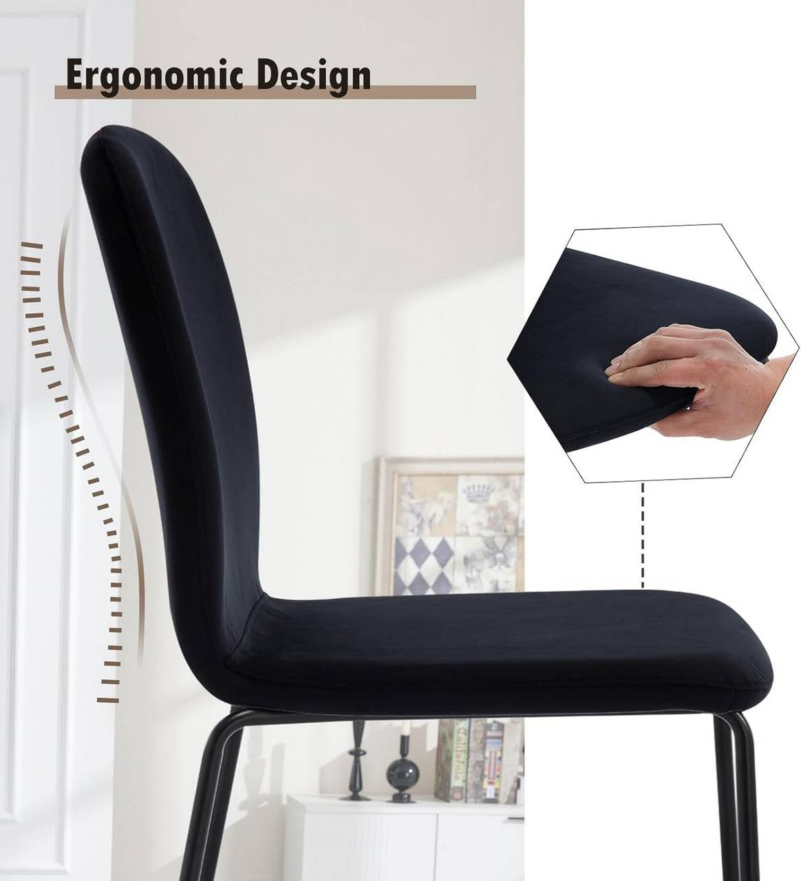 24goodz Set of 4 Dining Chairs - Ergonomic Comfort - Sturdy and Stable - Velvet and Metal - Dark Grey