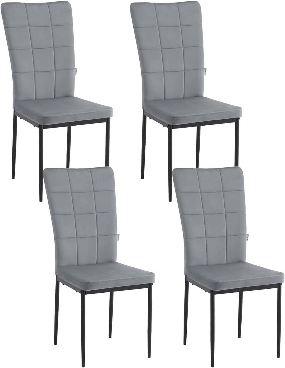 24goodz Dining Chairs Set of 4 - Soft & Comfortable - Ergonomic Design - Velvet & Metal - Dark Grey