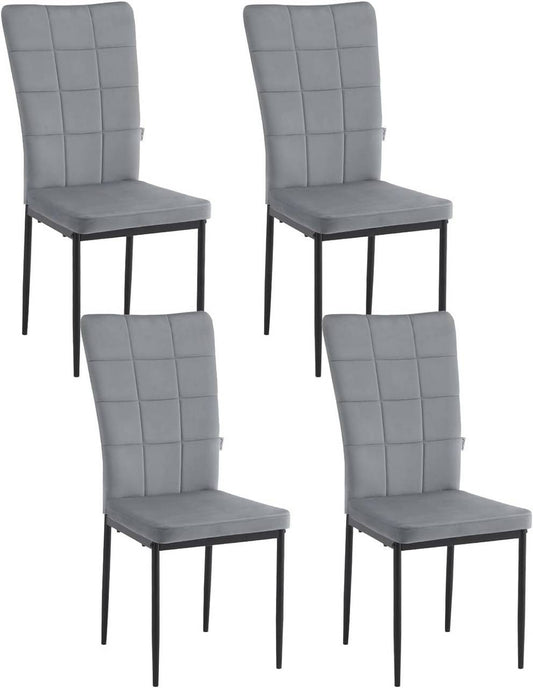 24goodz Dining Chairs Set of 4 - Soft & Comfortable - Ergonomic Design - Velvet & Metal - Dark Grey
