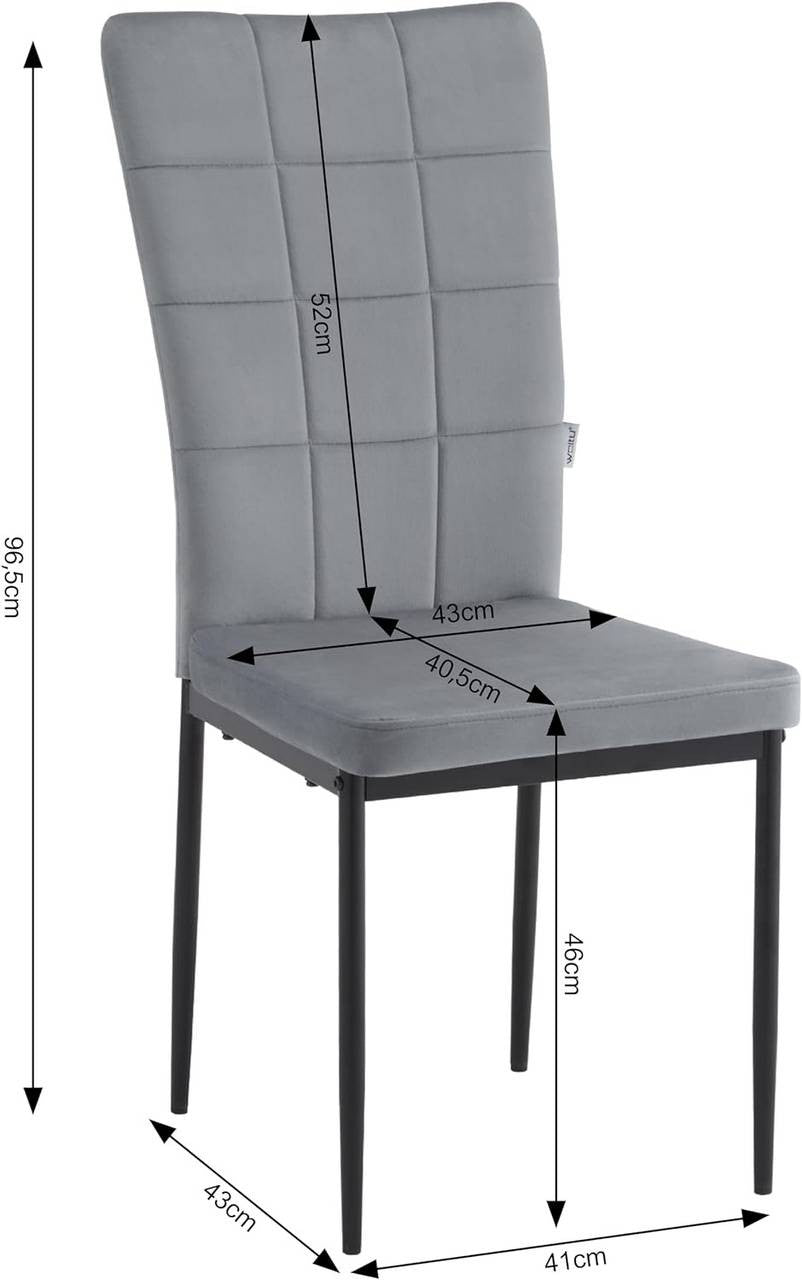 24goodz Dining Chairs Set of 4 - Soft & Comfortable - Ergonomic Design - Velvet & Metal - Dark Grey