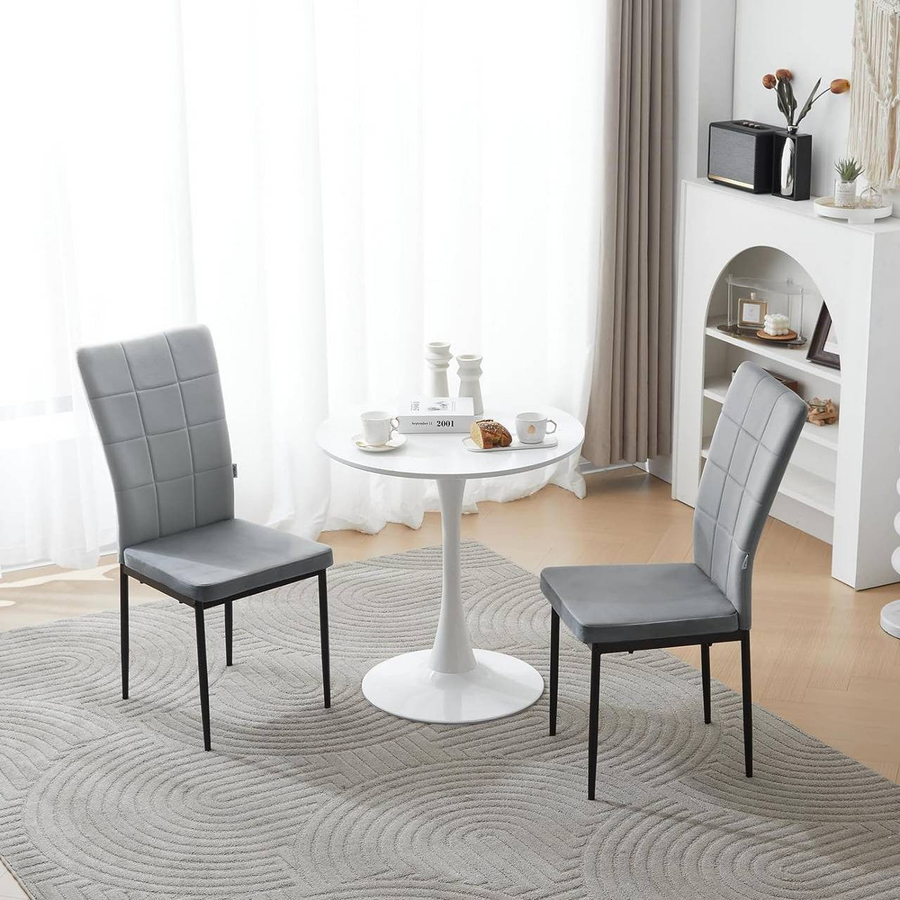 24goodz Dining Chairs Set of 4 - Soft & Comfortable - Ergonomic Design - Velvet & Metal - Dark Grey