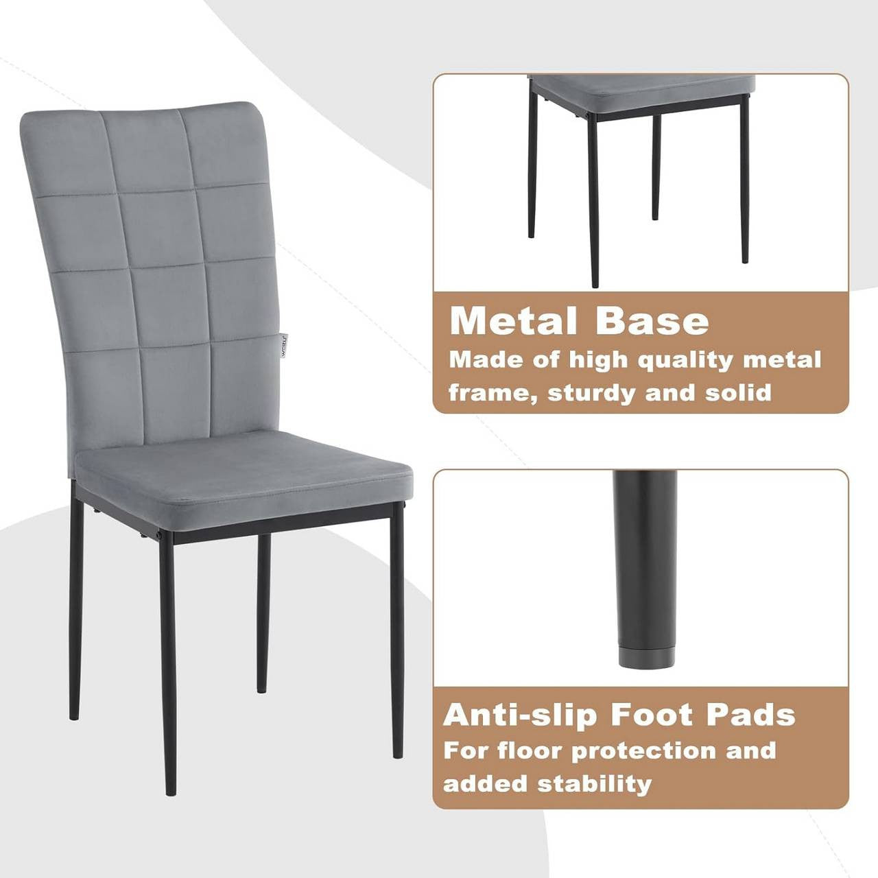 24goodz Dining Chairs Set of 4 - Soft & Comfortable - Ergonomic Design - Velvet & Metal - Dark Grey