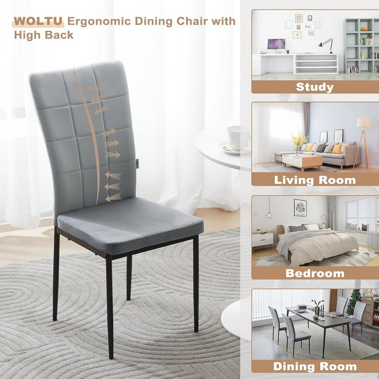 24goodz Dining Chairs Set of 4 - Soft & Comfortable - Ergonomic Design - Velvet & Metal - Dark Grey